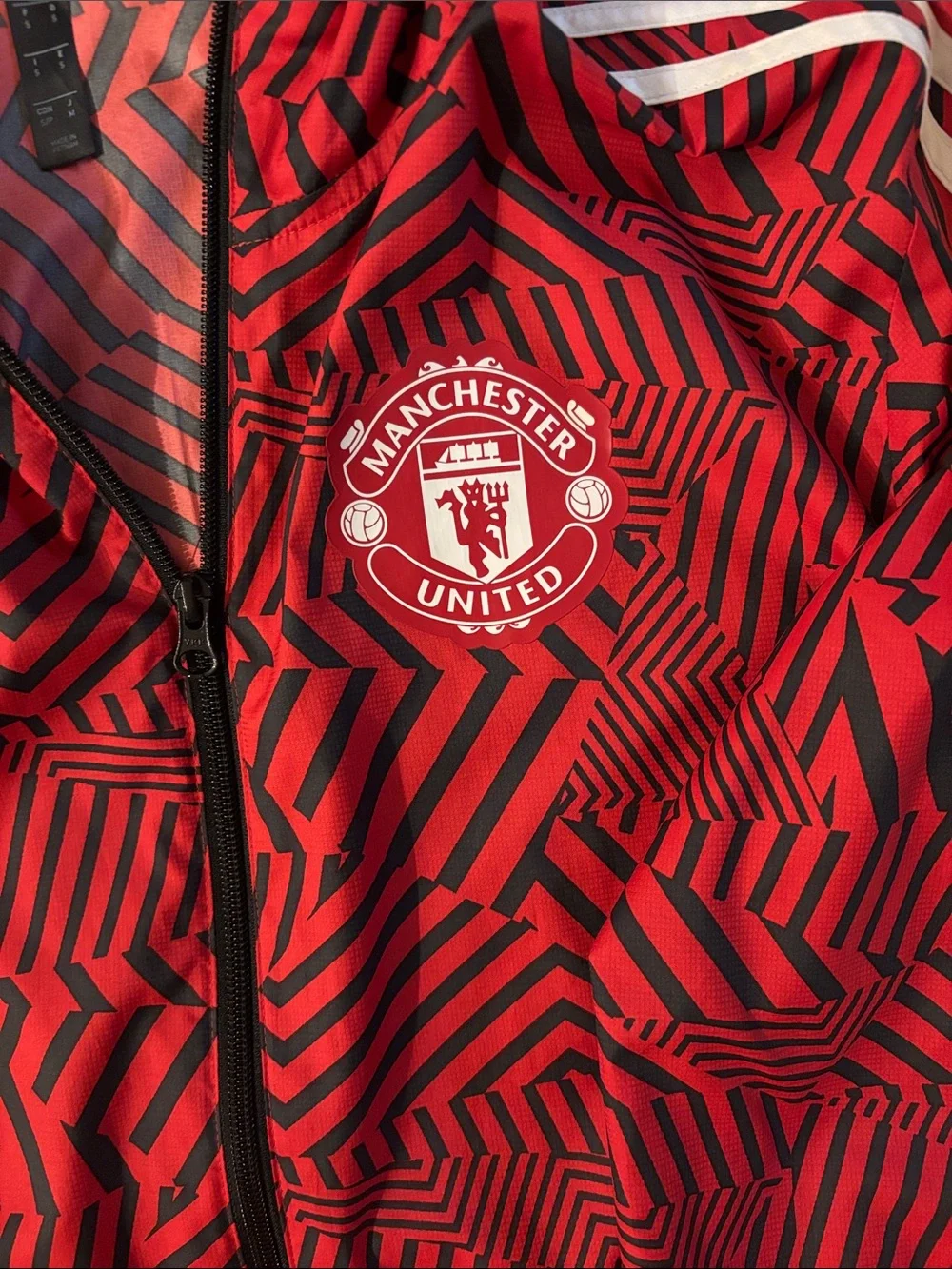 adidas Red & Black Graphic Full-Zip Hooded Windbreaker Jacket - Small